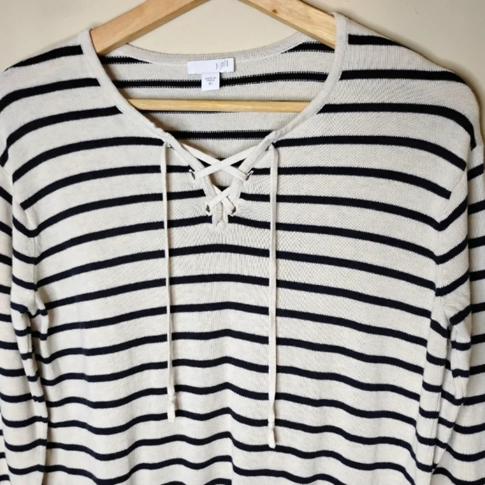 J. Jill Striped Lace-Up Long Sleeve Beachy Sweater Top Size XS